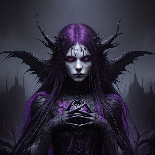 Lilith on Skull Mountain in Gothic Psychedelic Style