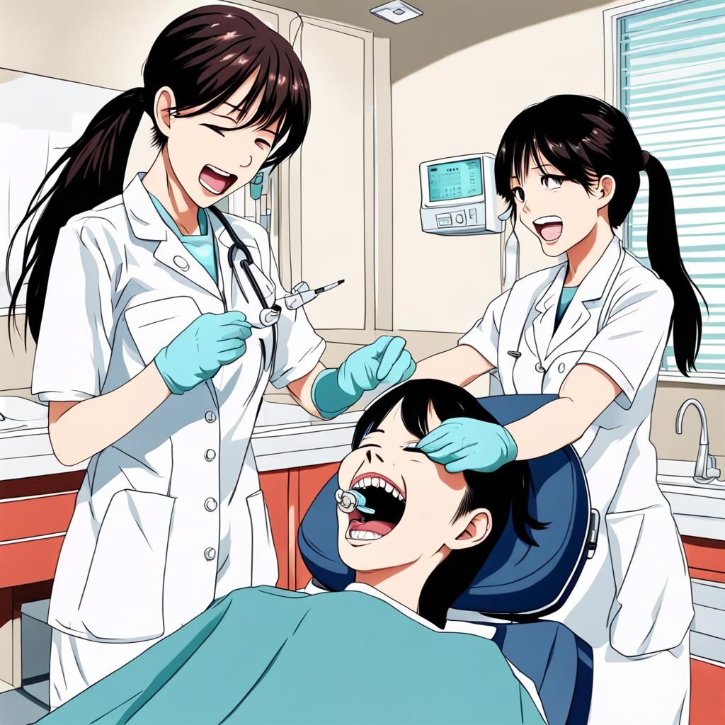 Girl's Dental Exam in Anime Art Style