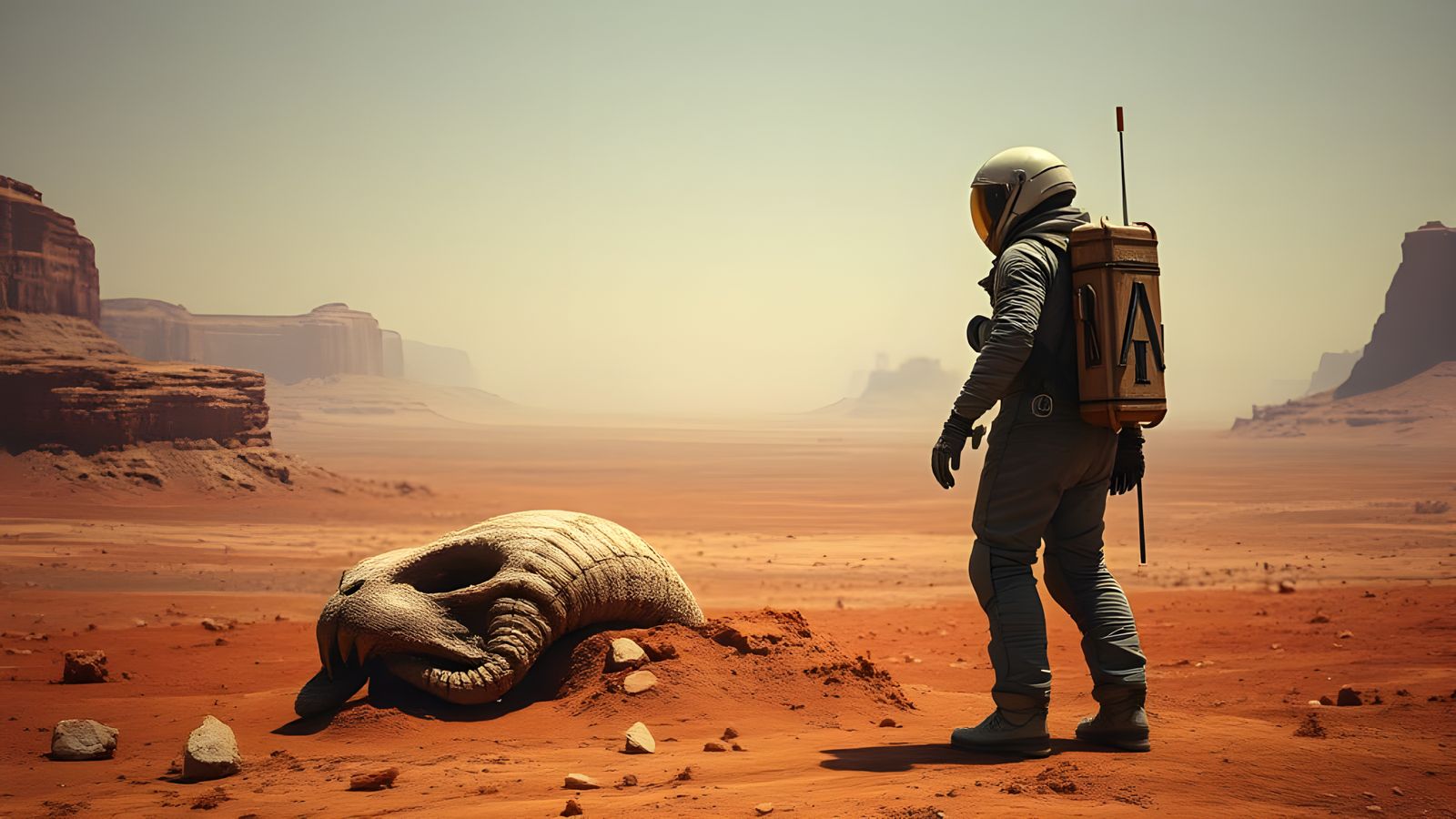 Astronaut Discovers Alien Fossil on Mars in Cinematic Style