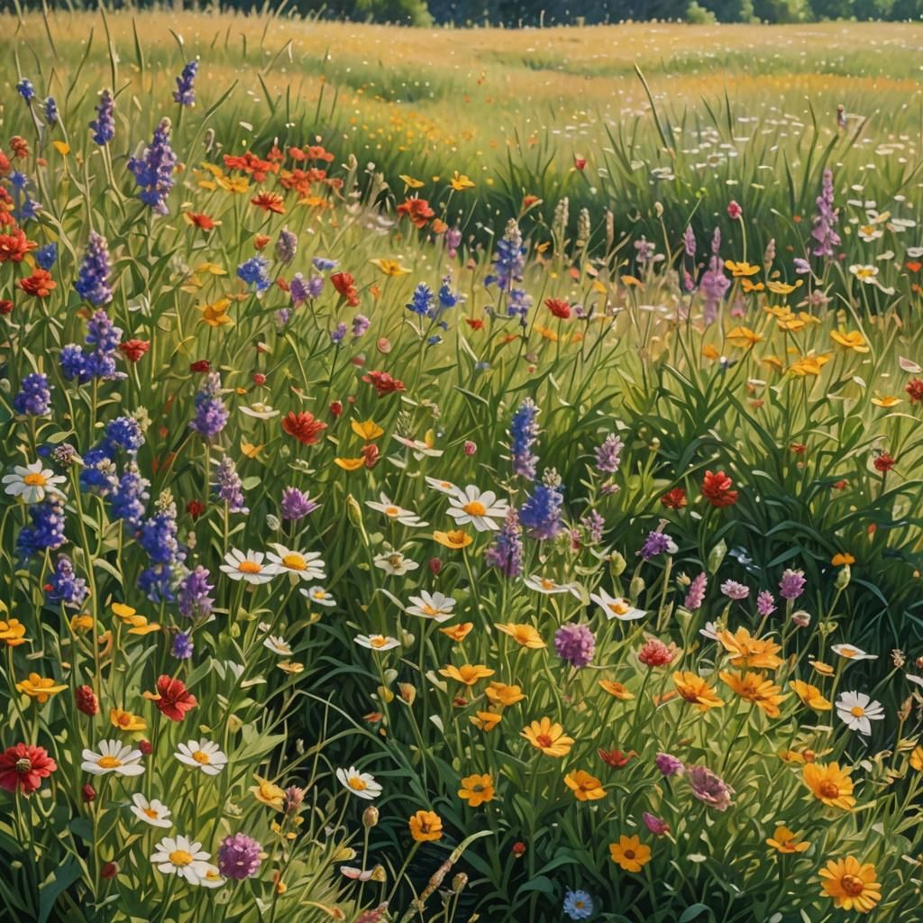 Wildflower Meadow in Pointillism Style