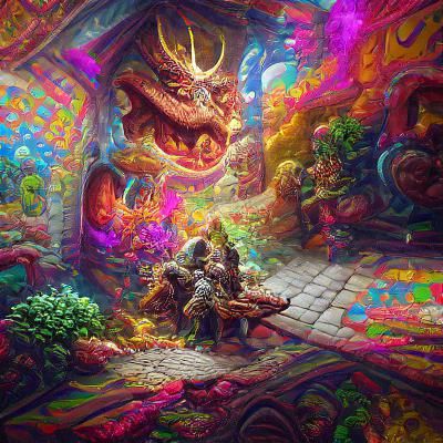 Psychedelic D&D Scene with Distorted Imagery