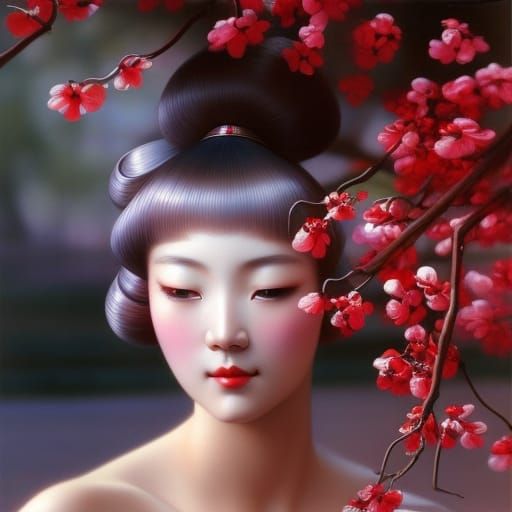 Japanese Woman in Kimono Digital Painting