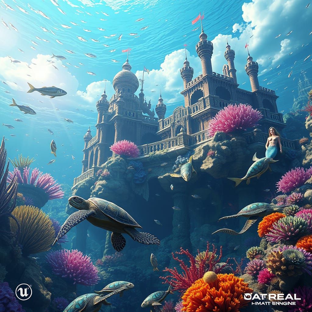 Vibrant Underwater Kingdom of Merfolk: Detailed Matte Painti...