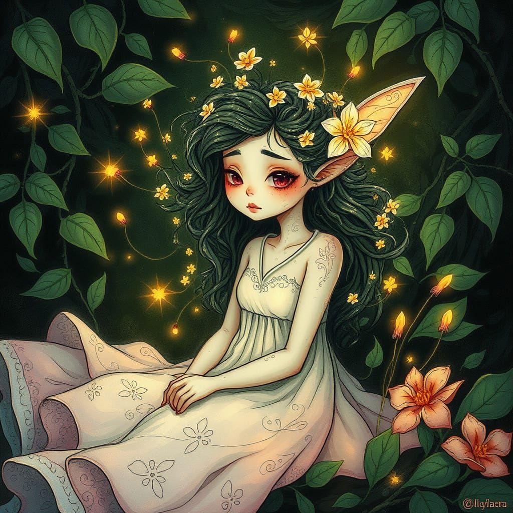 Fae Woman Finds Comfort in Lush Whimsy of Nature