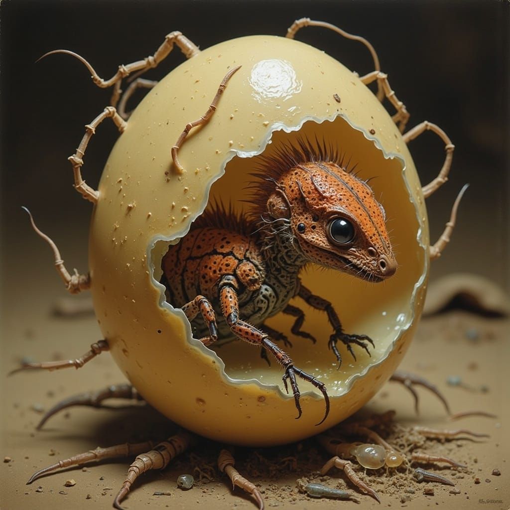 Oviraptorosaur Hatching from Translucent Glass Egg