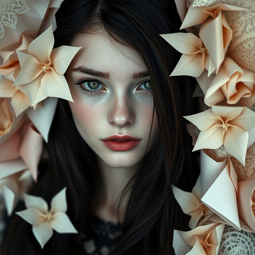 Ethereal Gothic Woman with Origami Papercraft Art