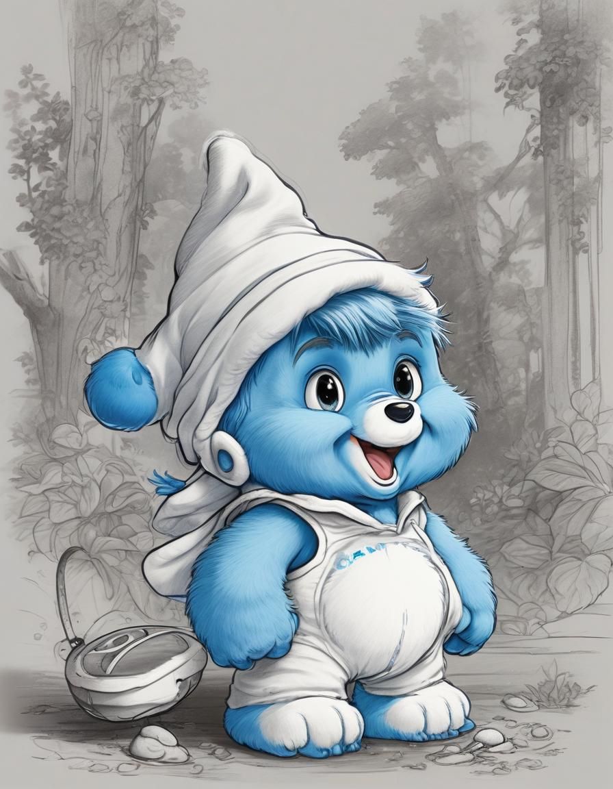 Smurfs as Colorful Care Bear Cuties in Anime Style