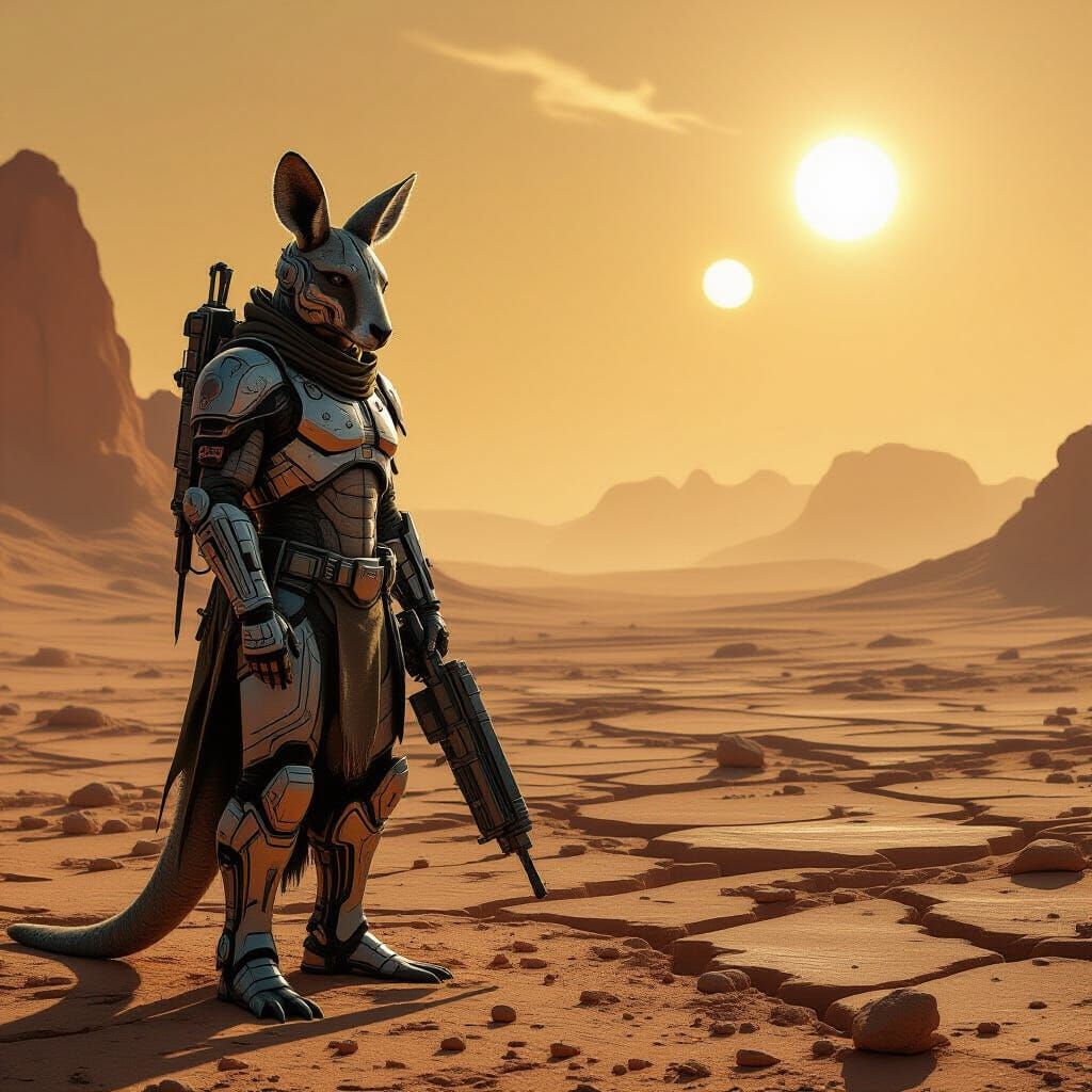 Cybernetic Kangaroo Warrior on Alien Planet