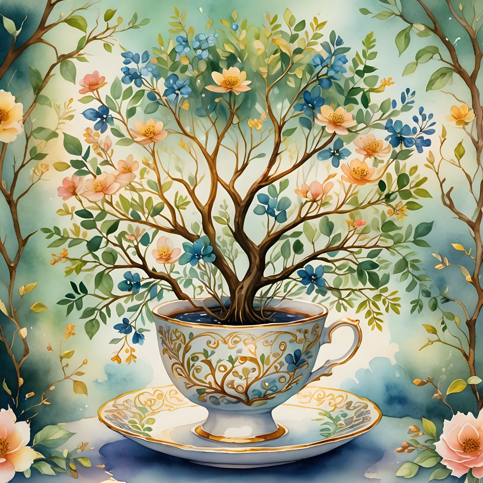 Whimsical Tree of Life in Teacup