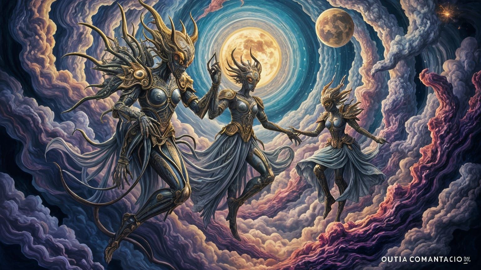 Cosmic Ballet of Abstract Entities in Surreal Style