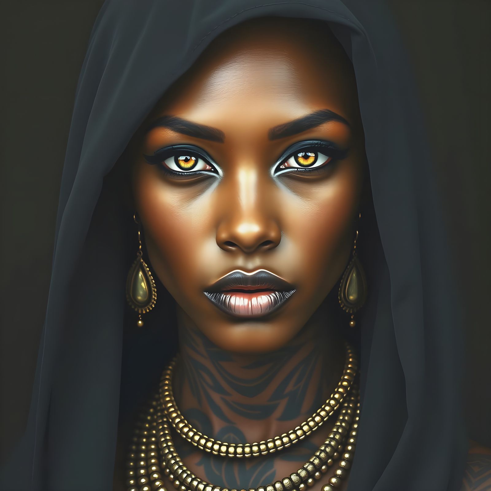 Striking Woman with Intricate Face & Neck Tattoos