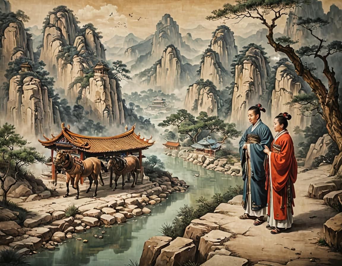 Ancient China in Oil Painting Style
