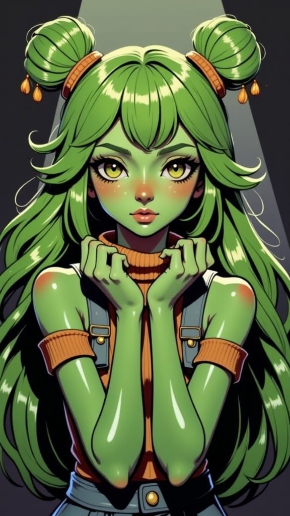 Anthropomorphic Frog Woman in Anime Comic Style