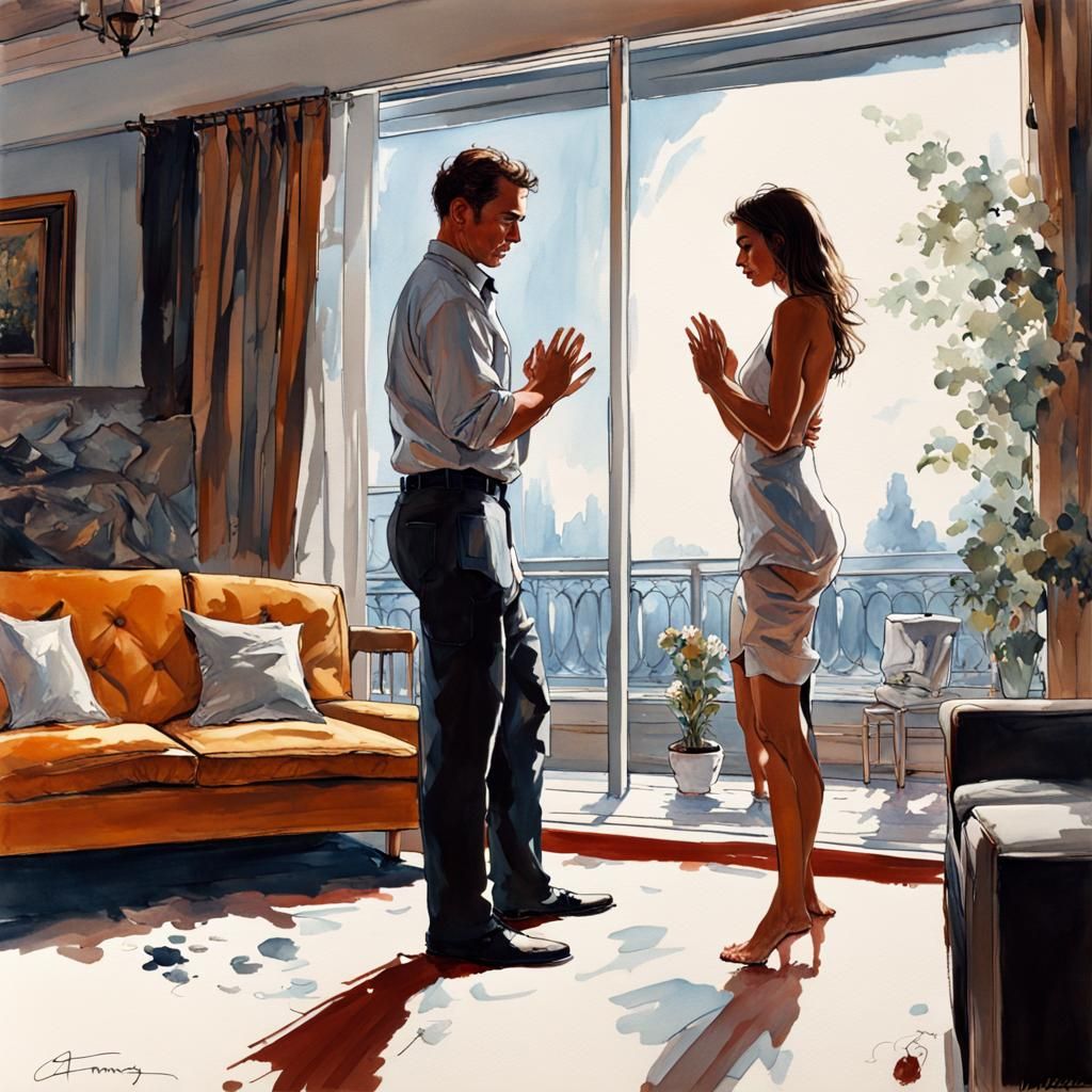 Marriage Proposal in Living Room, Splash Art Style