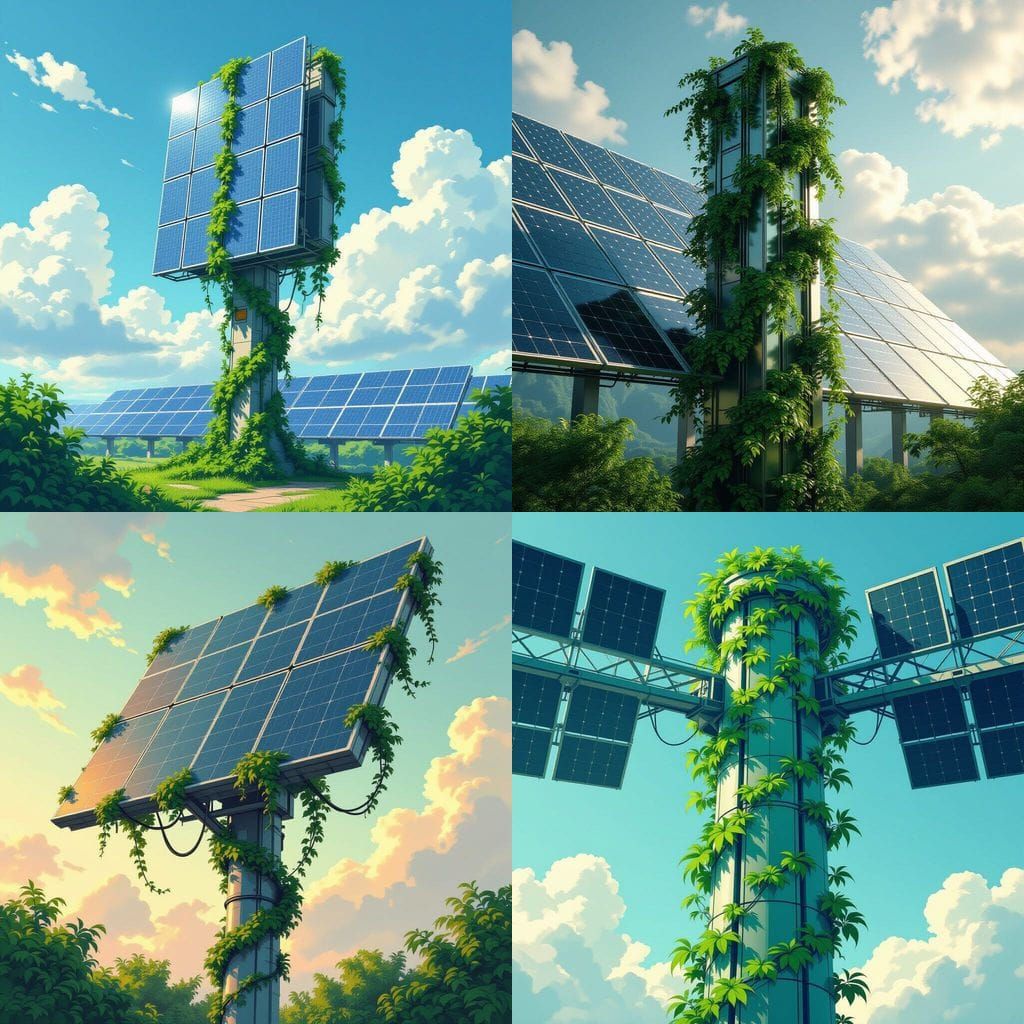 Greenery Grows on Solar Panel Tower Array