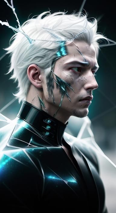 Mosaic Crystal Man in Futuristic Utopia