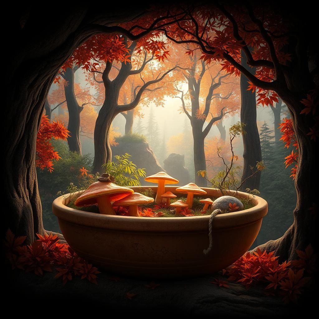 Autumn Forest in Soup Bowl: Atmospheric Matte Painting