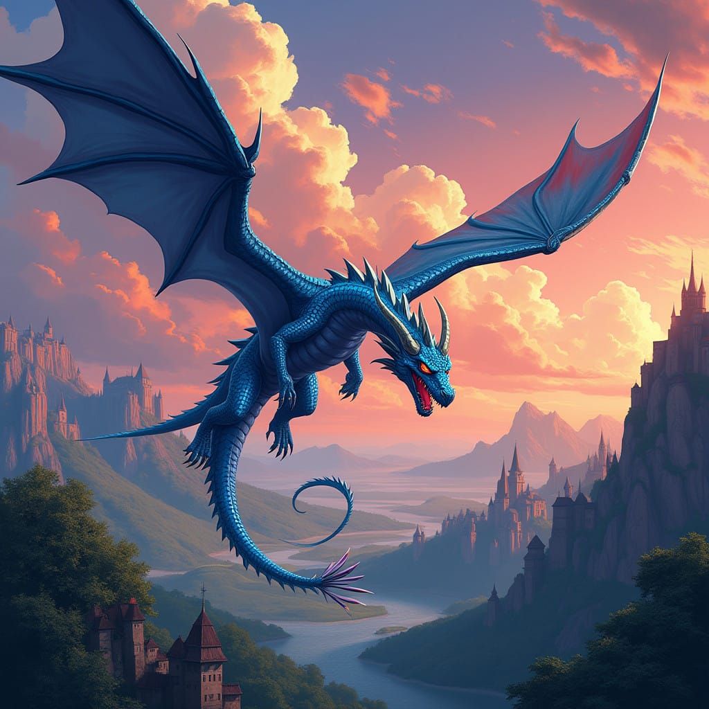 Majestic Dragon Soars Over Medieval Kingdom