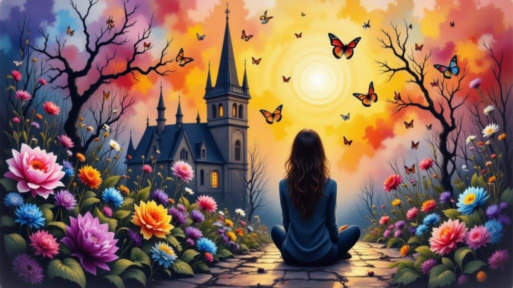 Surreal Double Exposure of Life and Memory in Fractal Stream...