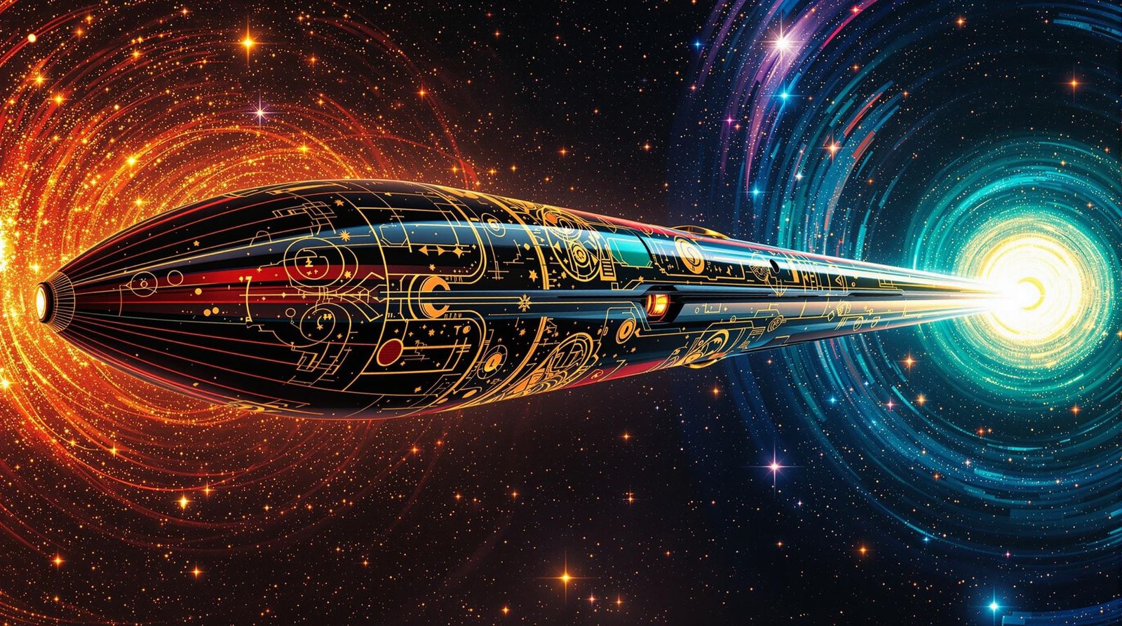 Gustav Klimt-Inspired Cosmic Starship in Orbit