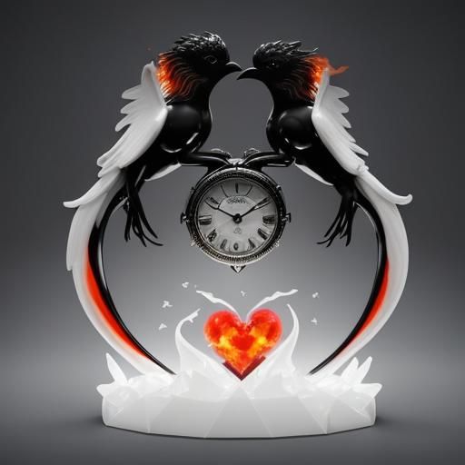 Monochromatic Crystal Birds Kissing: A Surreal Scene