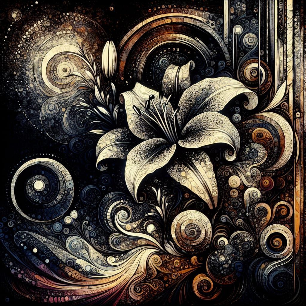 Dark Fantasy Abstraction: Black Lily in Ink Wash Oil
