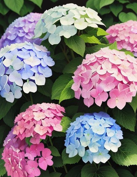 Rainbow Hydrangeas in Watercolor Splash Art