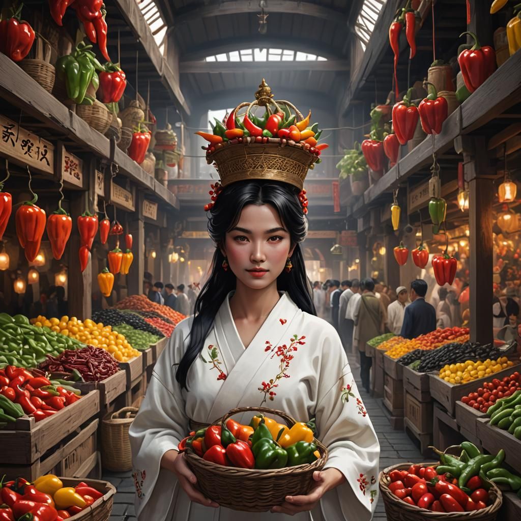 Pepper Market Goddess: Detailed Matte Painting