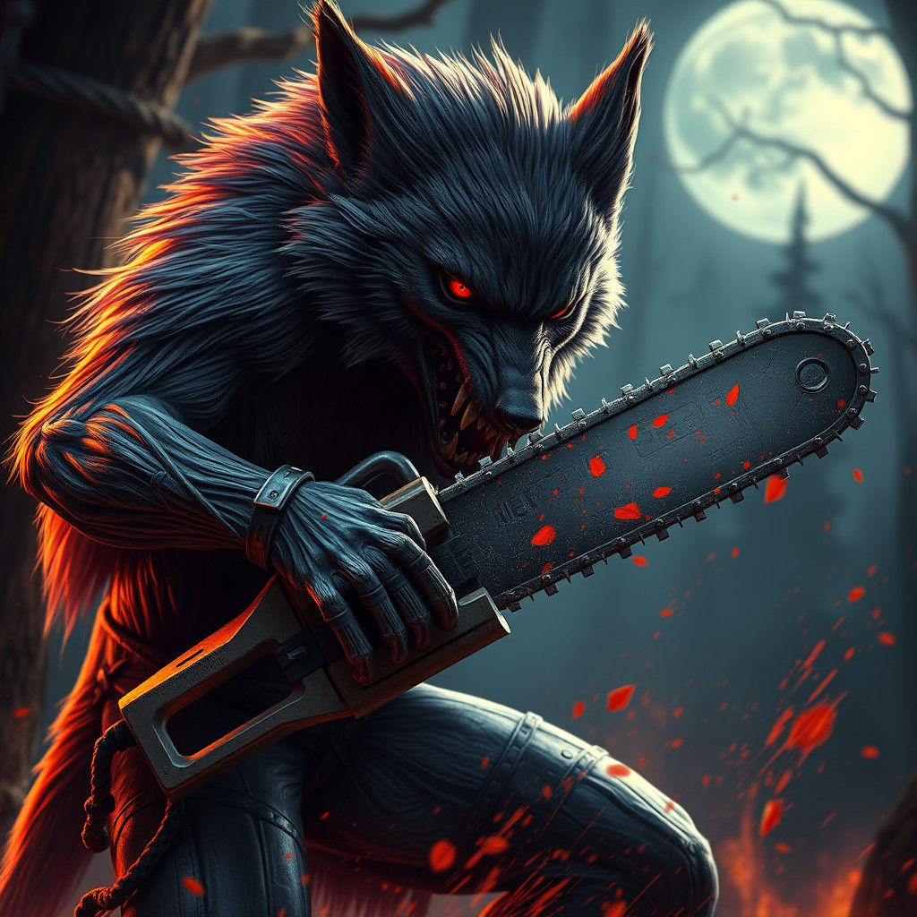 Werewolf with Chainsaw: Detailed Matte Painting