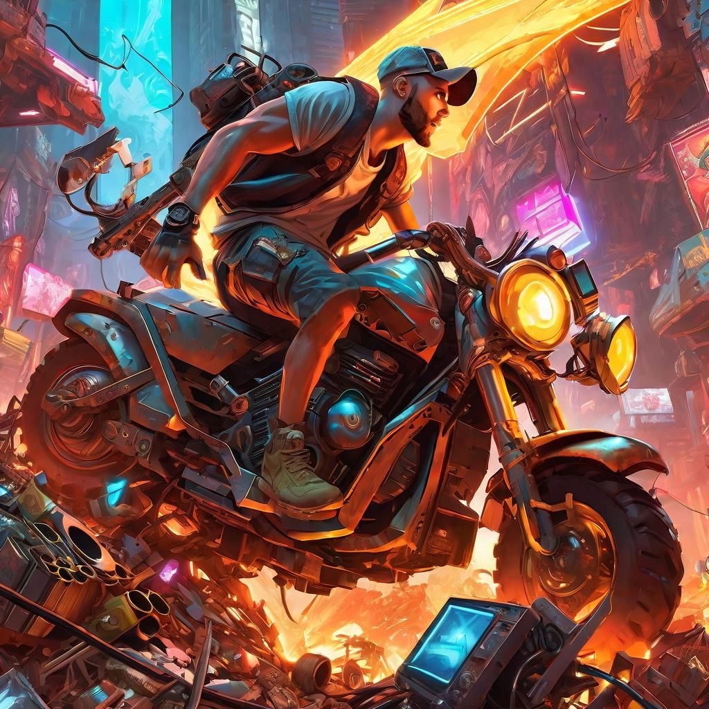 Aetherpunk Scrapper on Scrap Pile, Digital Illustration