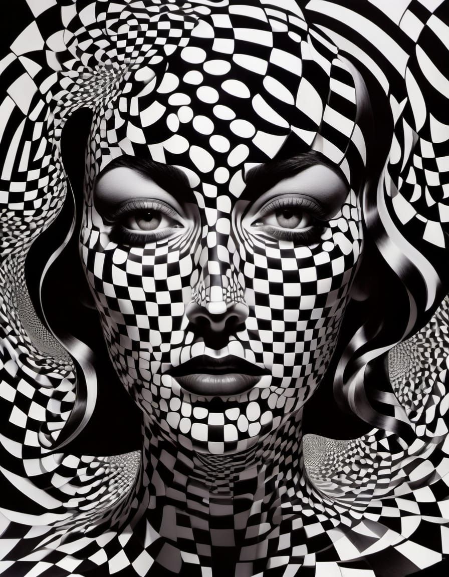 Op Art Checkered Cloth with Translucent Details
