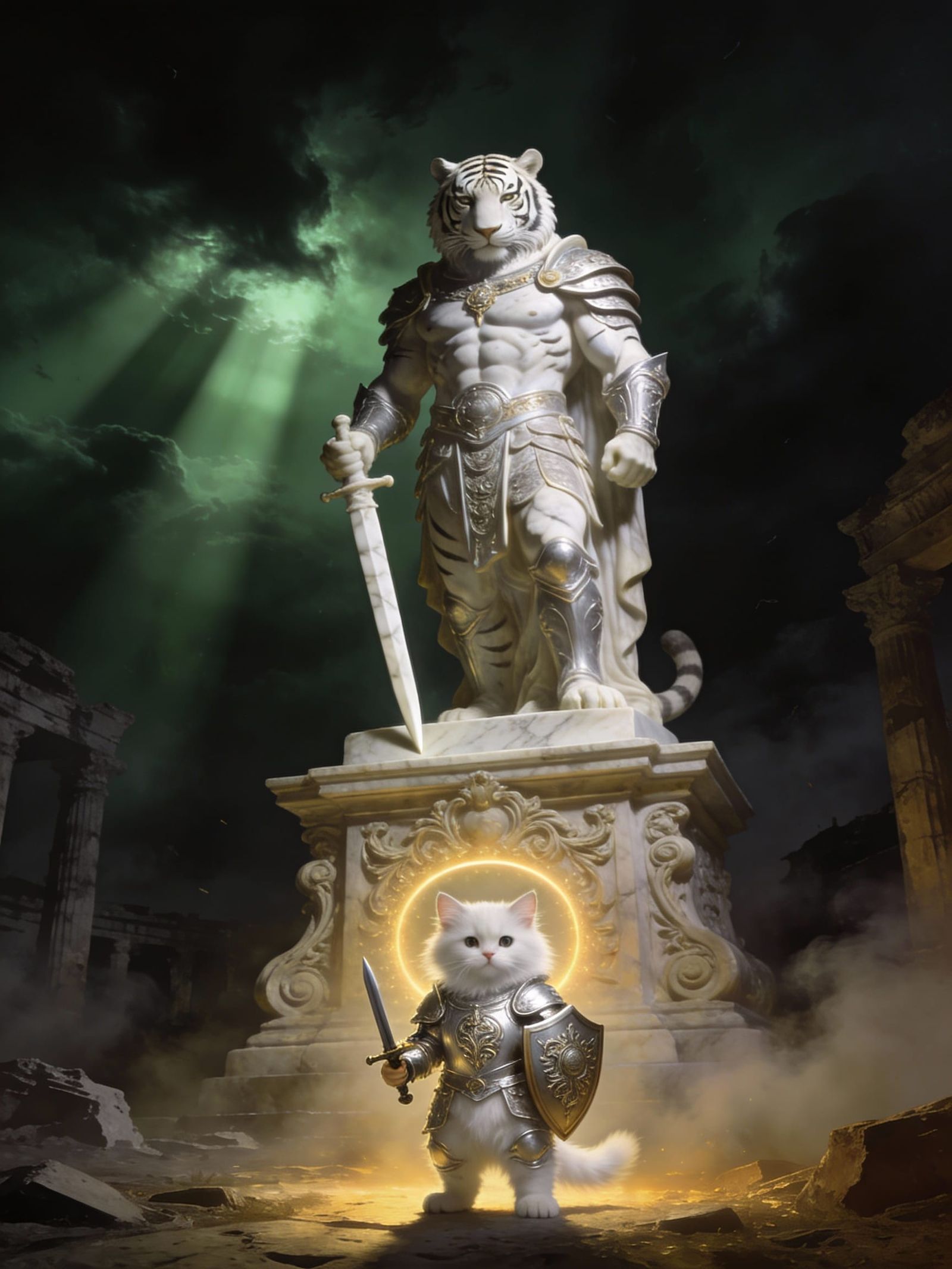 Kitten Knight Meets Tiger Warrior in Dark Fantasy