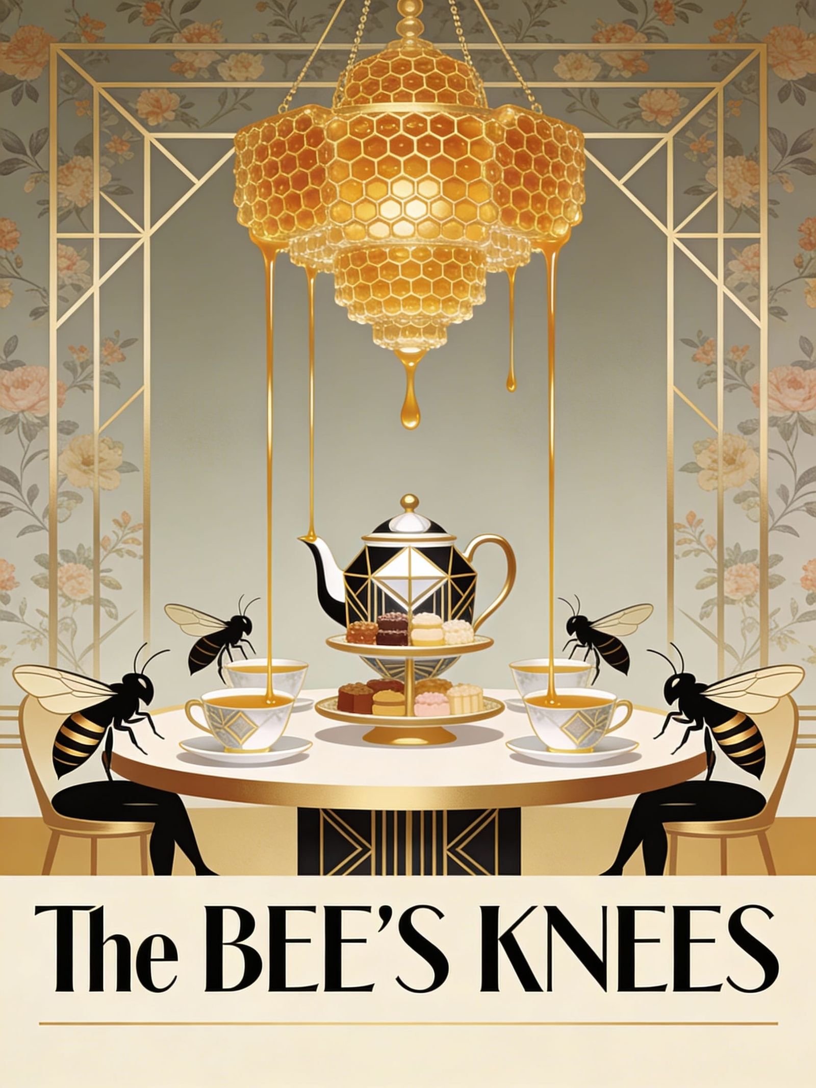 Art Deco Honeycomb Chandelier Poster with Elegant Bees