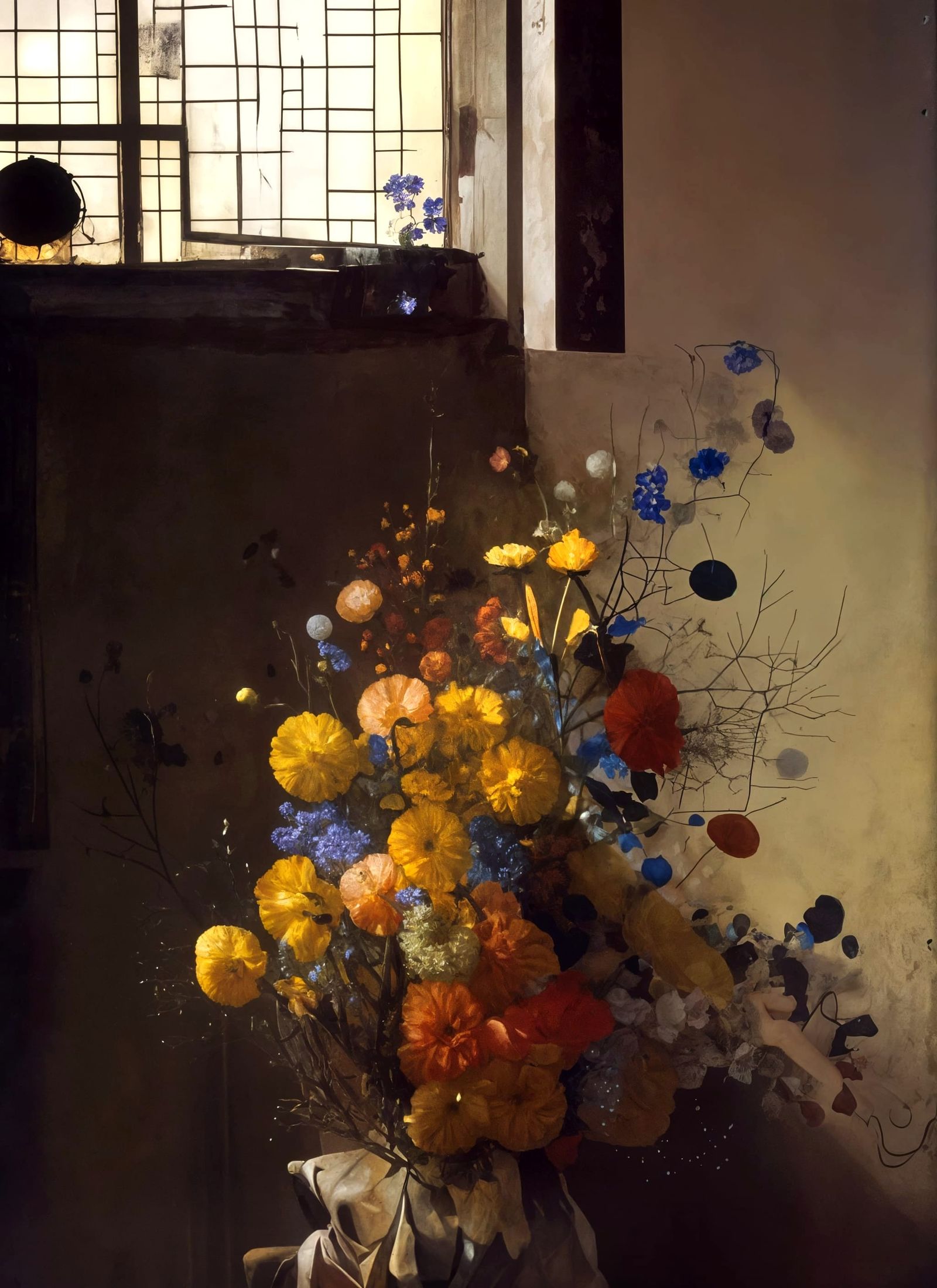 Radiant Dry Flowers by Window, Hyperreal Maximalist Painting