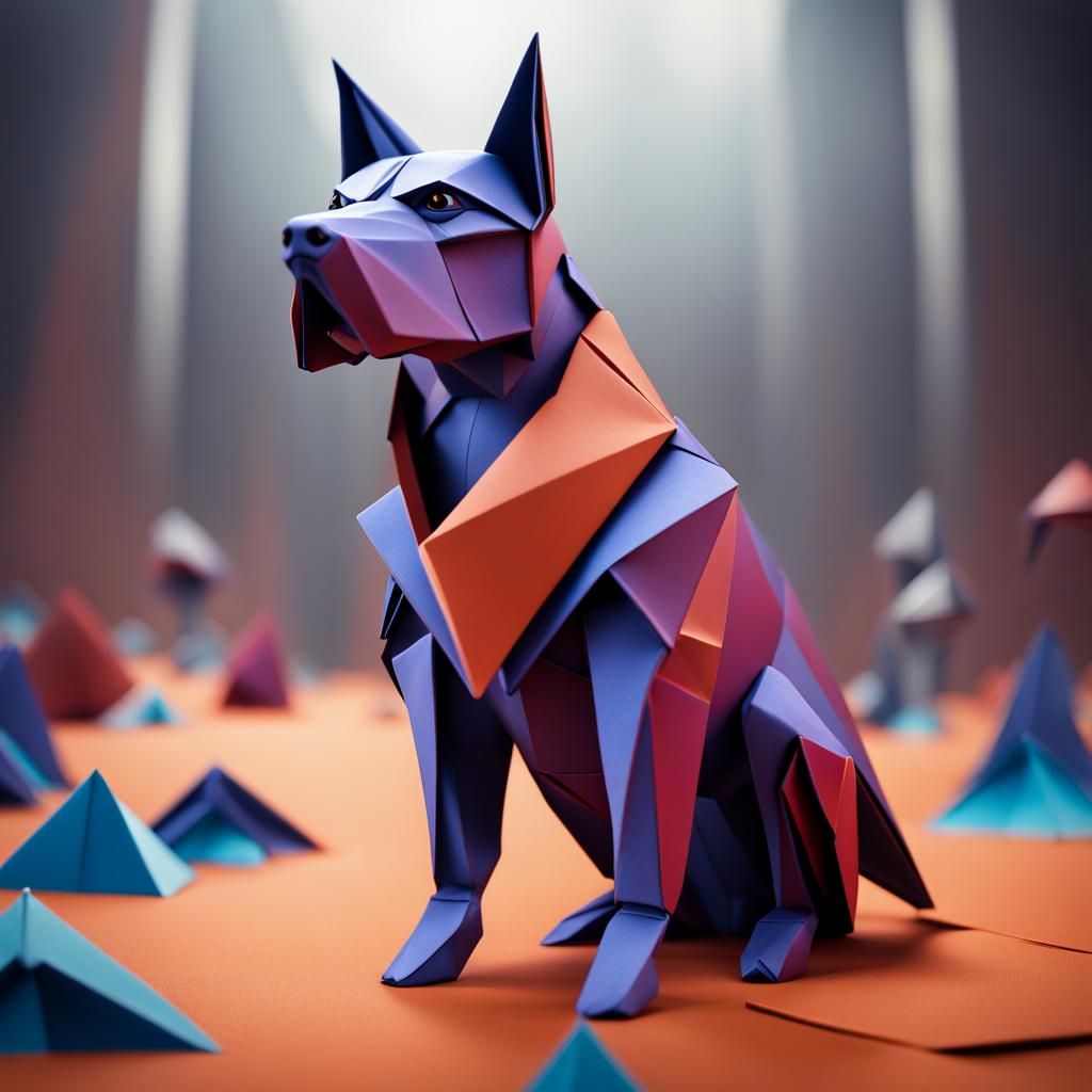 Detailed Origami Dog: Fantasy Concept Art