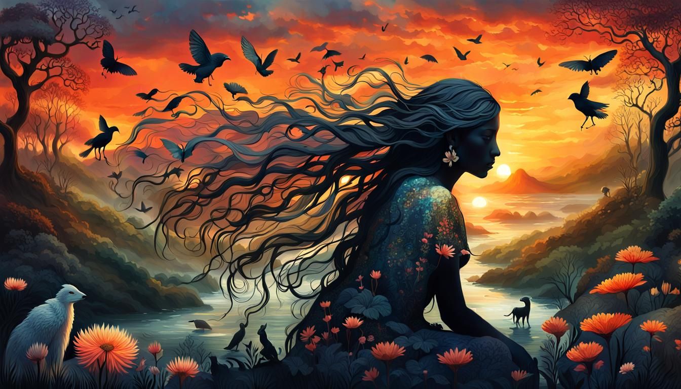 Mystical Creatures Awaken at Sunset: A High-Resolution Colla...