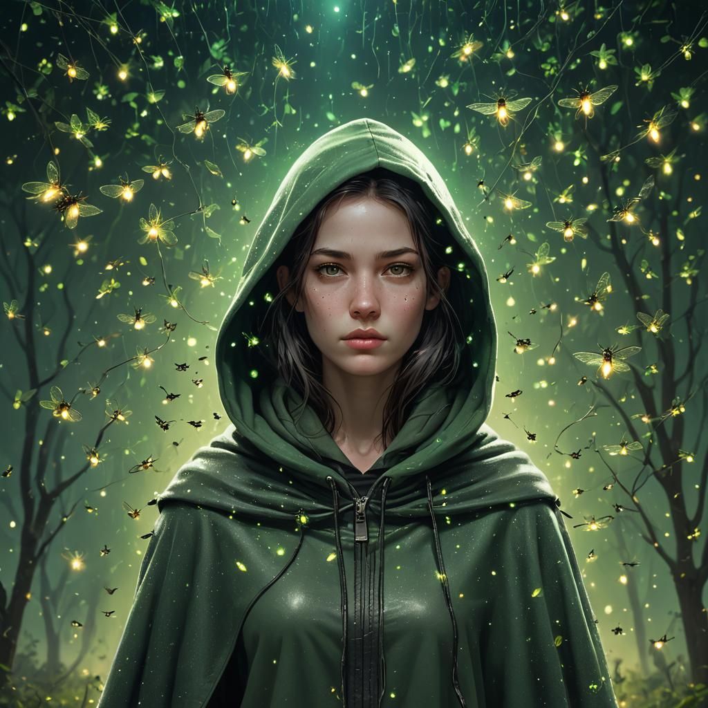 Pale Warrior Woman with Fireflies