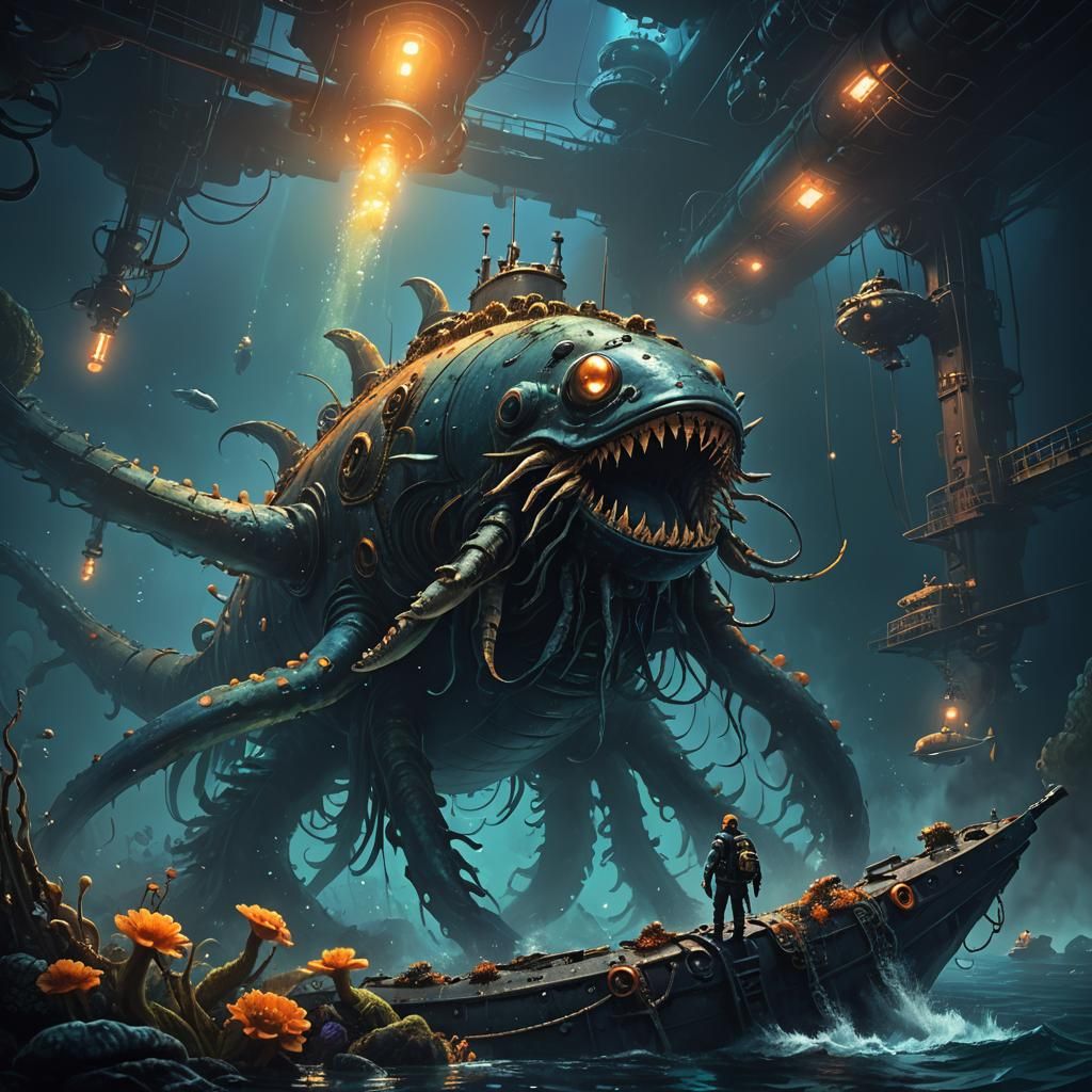Sea Monster in Murky Water Concept Art