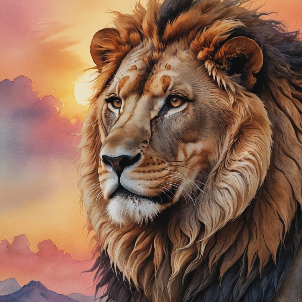 Lion Landscape Fusion in Photorealistic Digital Art
