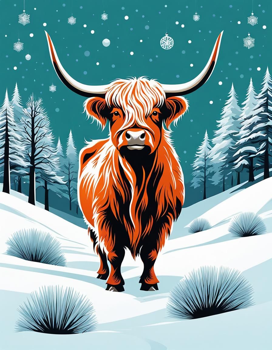 Festive Highland Cow with Christmas Baubles