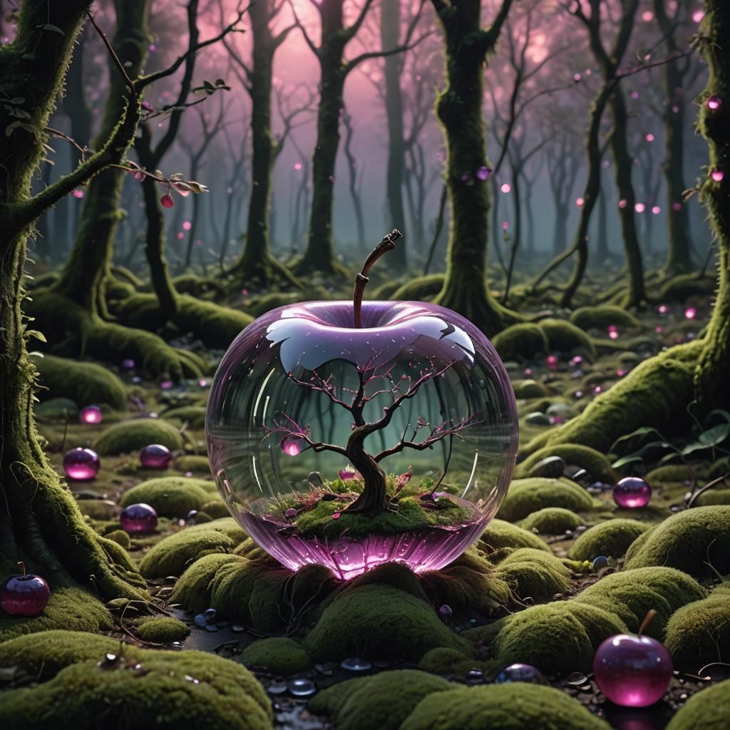 A hyper-realistic digital artwork of a magical, glass-like a...
