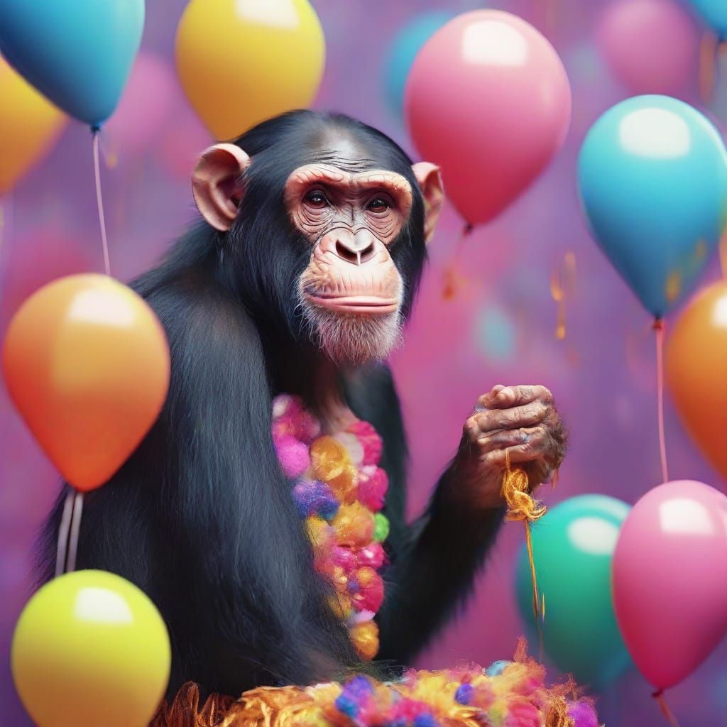 Vibrant Surrealist Fashion Lady Chimpanzee in Whimsical Carn...