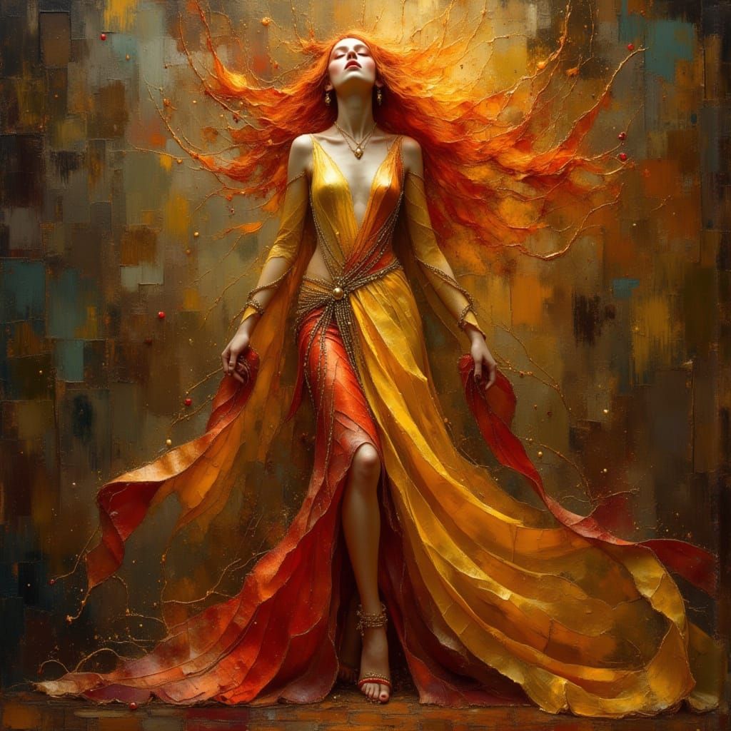 Elemental Fire Witch Goddess in Dark Oil Paint