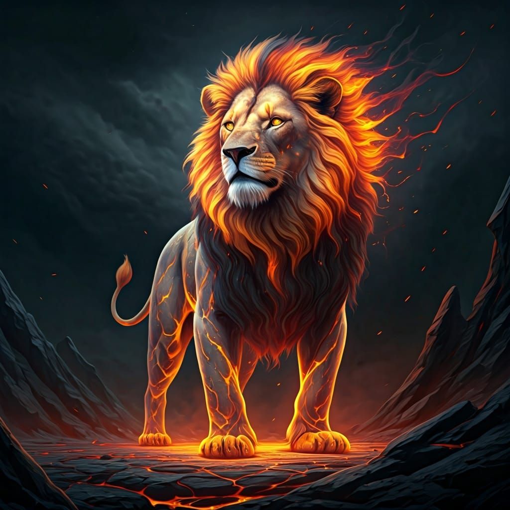 Molten Lava Lion in Dark Fantasy Style