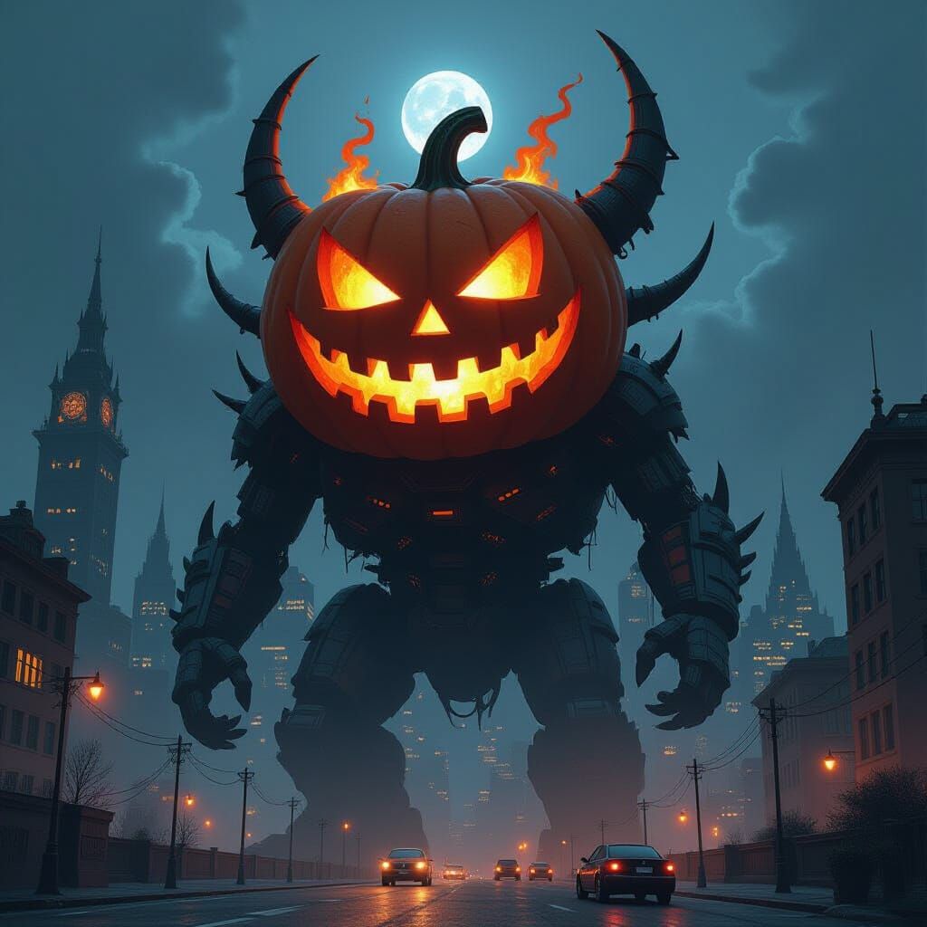 Gothic Biomechanical Demon Kaiju Jack-o'-Lantern