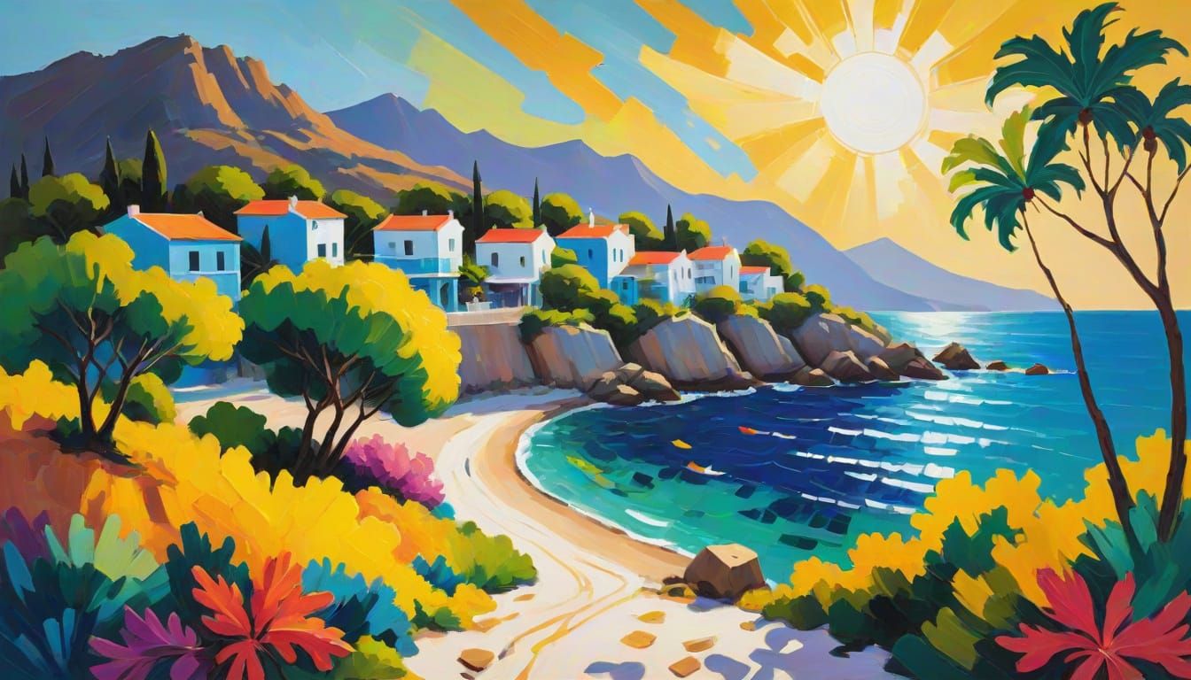 Neo-Impressionist Greek Island Ikaria Landscape