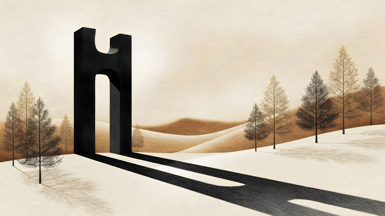 Surrealistic Sculpture Dominates Dreamy Landscape in Charcoa...