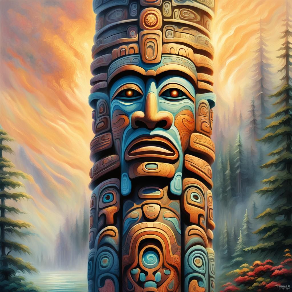 Ethereal Haida Totem Pole in Dreamy Mist