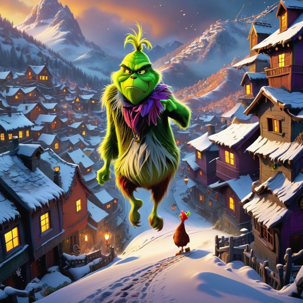Grinch's Snowy Chase: A Fantasy Concept Art