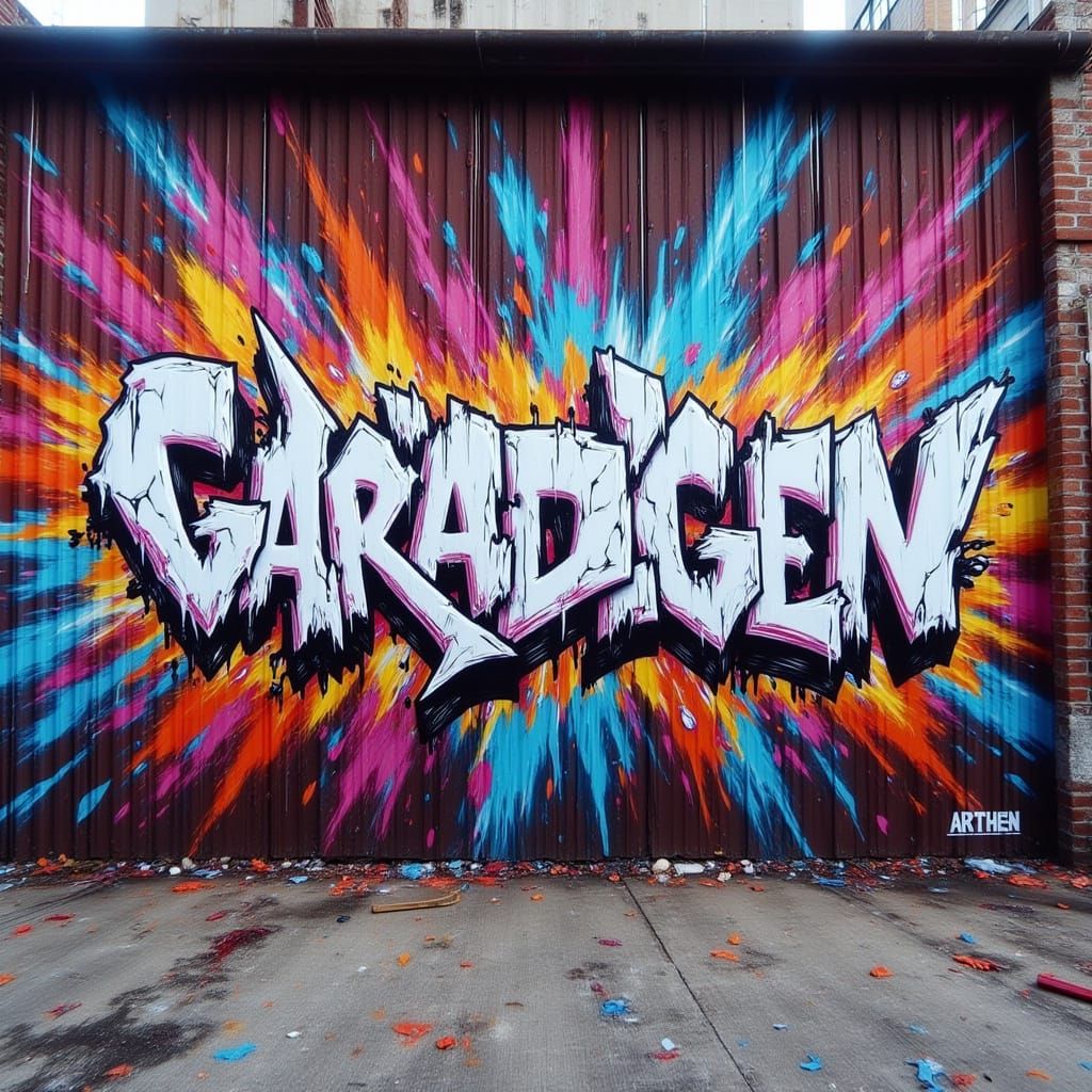 Vivid Graffiti Mural on Rusty Warehouse Building